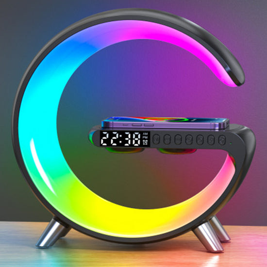 G-Shaped LED Lamp with Bluetooth Speaker & 15W Wireless Charging | Room Decor
